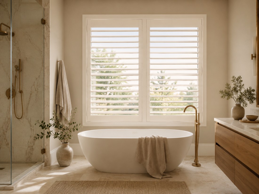 Spa bathroom with real plantation shutters