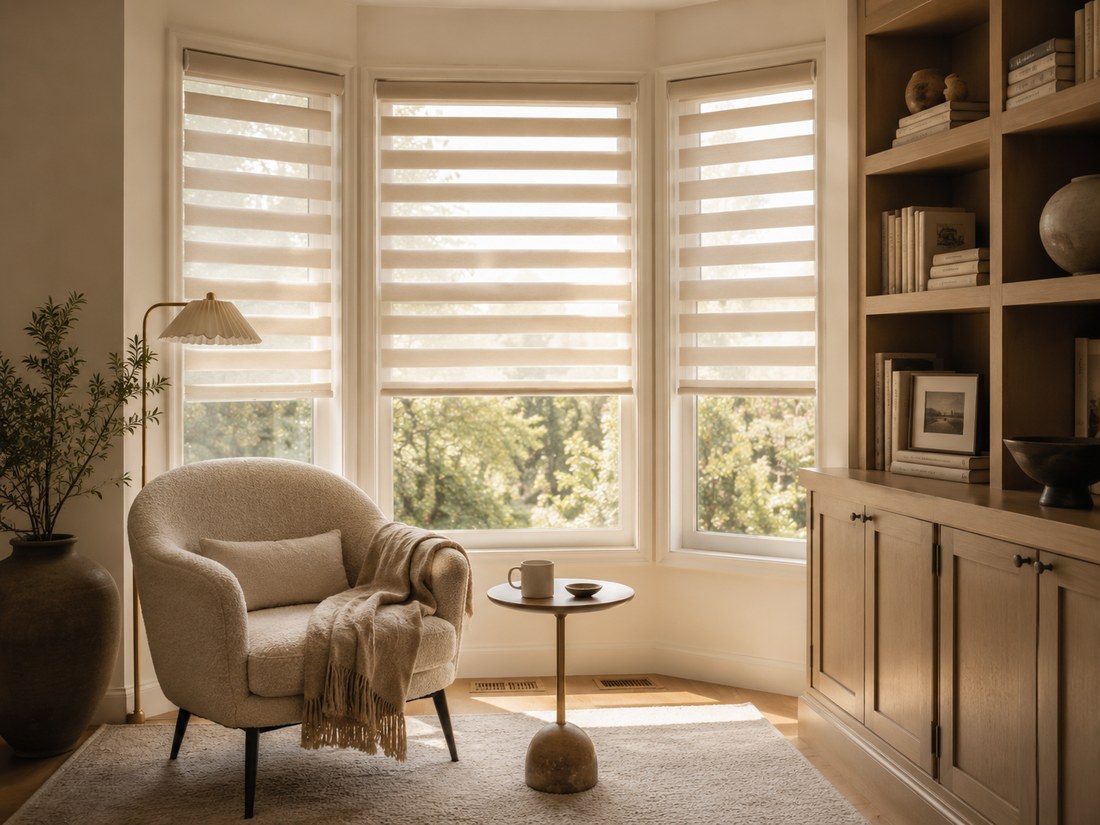 Reading nook with real zebra shades
