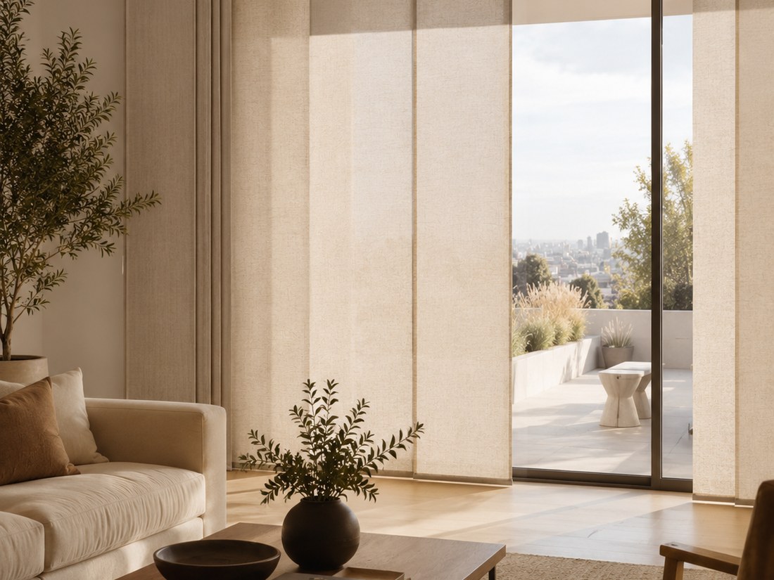 Office style project with real sliding panel blinds